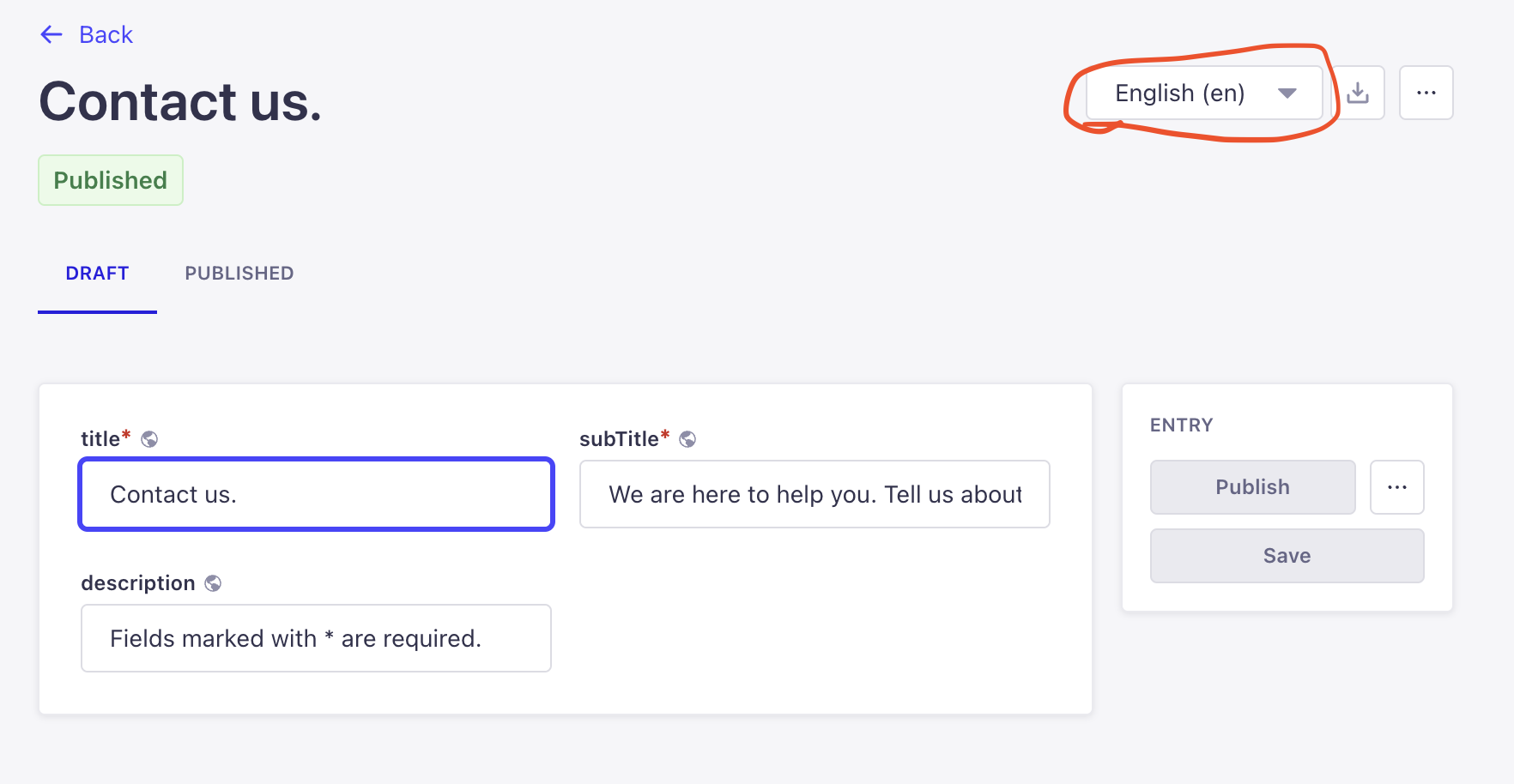 Language selector in Strapi
